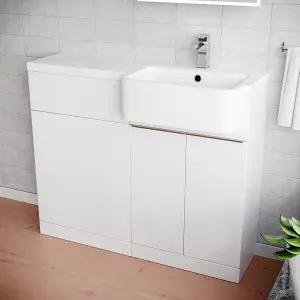 Nes Home 1000mm Right Hand Freestanding White Cabinet with Basin & WC Unit