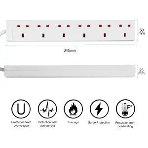 Extrastar 6 Way Extension Leads 5M white, 13A