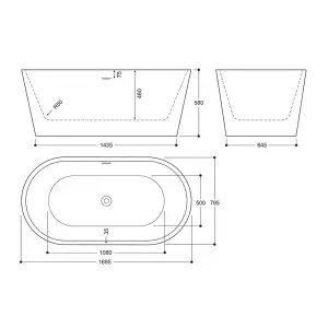 Luxury Freestanding Bathtub 1695x795 - White Marble