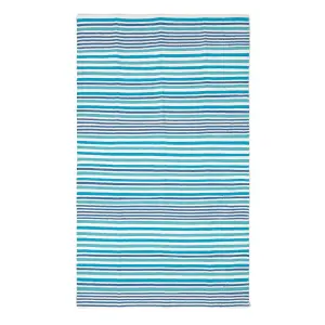 Homescapes Modern Blue Scandinavian Style Striped Cotton Rug, 60 x 100 cm