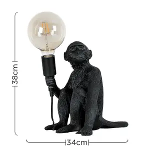 ValueLights Modern Black Painted Monkey Design Table Lamp - Includes 6w LED Filament Globe Bulb 2700K Warm White