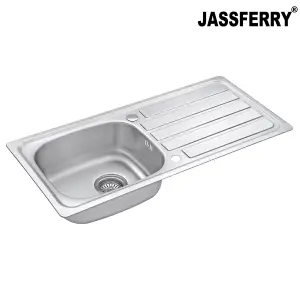 JASSFERRY Stainless Steel Kitchen Sink Single Bowl Reversible with Waste Pipes Clips, 930 x 430 mm