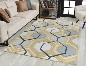 Valencia Modern Hexagon Design Carved Area Rugs Gold 160x230 cm