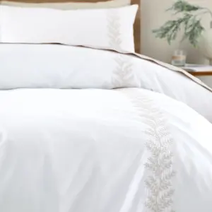 Bianca Embroidery Leaf 180 Thread Count Cotton Duvet Cover Set with Pillowcase Natural