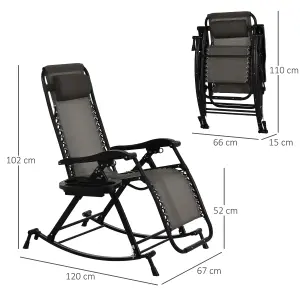 Outsunny Folding Recliner Chair Outdoor Lounge Rocker Zero-Gravity Seat Grey