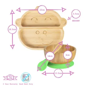 Tiny Dining - Monkey Bamboo Suction Baby Feeding Set - Green - 4pc