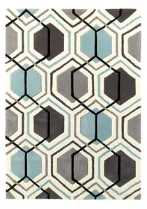 Grey/Blue Handmade Modern Geometric Easy to clean Rug for Bedroom & Living Room-150cm X 230cm