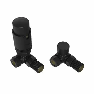 Rinse Bathrooms Designer Modern Corner Thermostatic Radiator Valve Pack for Towel Rails Black TRV Set