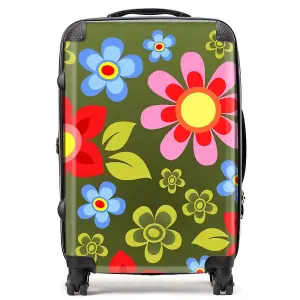 Red And Blue Flowers Suitcase - Medium