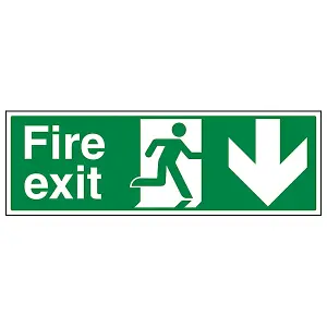 Fire Exit Arrow DOWN Safety Sign - Adhesive Vinyl - 600x200mm (x3)