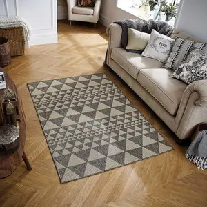 Modern Easy to Clean Flatweave Anti-Slip Geometric Grey Rug for Dining Rug-120cm X 160cm