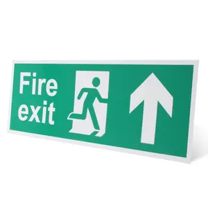 EAI - Fire Exit Sign Arrow Man Up 400x150mm Self Adh Semi Rigid PVC