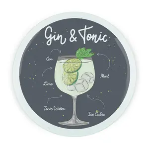 Gin & Tonic Cocktails Round Glass Serving Board - Chopping Board Worktop Saver