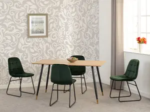 Hamilton Dining Set with 4 Lukas Chairs Medium Oak Effect Green Velvet