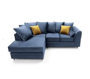 Chicago Velvet Left Facing Corner Sofa in Dark Blue