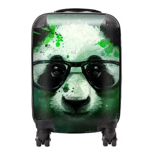 Panda With Glasses, Green Splashart Suitcase - Small