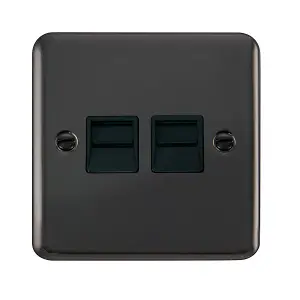 Curved Black Nickel Secondary Telephone Twin Socket - Black Trim - SE Home