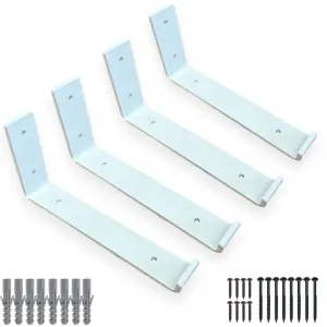 4 Pcs Heavy Duty Shelf Brackets Industrial Steel for Wall Mounted DIY Floating Shelving(White, 225mm UP)