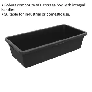 Durable 40L Black Storage Container with Integral Handles - 710 x 400 x 212mm