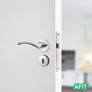 AFIT Chrome Key Lock Door Handle Set, Handles, Sash Lock, Hinges 76mm & 2 Escutcheons - Novi Range