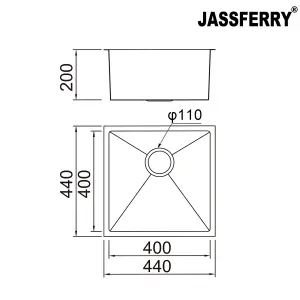 JASSFERRY Undermount Kitchen Sink Handmade 1.2mm Thickness Stainless Steel Single One Bowl 440 x 440 mm, with Overflow