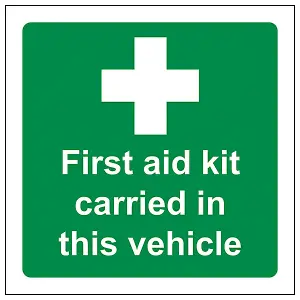 First Aid Kit Carried In Vehicle Sign - Adhesive Vinyl 100x100mm (x3)