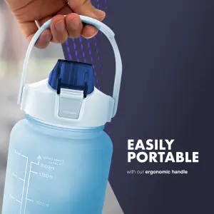 KAYMAN 2L Blue and Orange Motivational Water Bottle with Lockable Lid, Removable Straw, and Handle BPA free