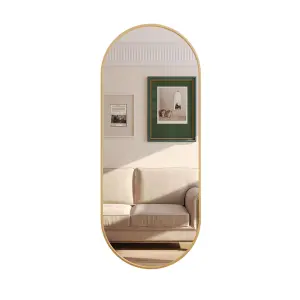 Jobu Home - Emi, Gold Metal Runway Oval Mirror - 120cm x 40cm