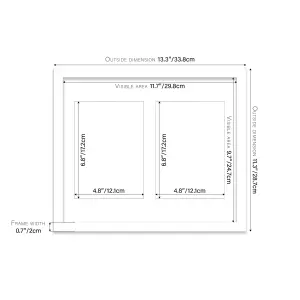 12x10 Inch 2 Opening Photo Collage Frame, Display Two 7x5 Inch Photos, Multi Aperture Family Picture Frame, White