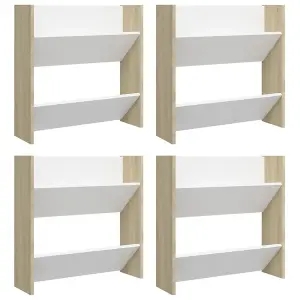 Berkfield Wall Shoe Cabinets 4 pcs White&Sonoma Oak 60x18x60 cm Engineered Wood