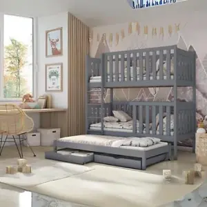 Emily Wooden Bunk Bed with Trundle and Storage