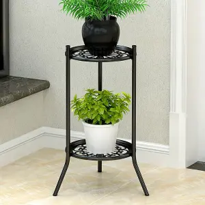 2-Tier Black Vintage Design Metal Plant Stand Vertical Display Rackwith Delicate Trays 50cm (H)