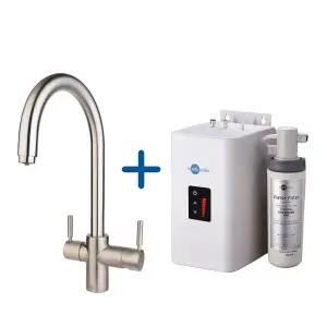 InSinkErator 3N1 Brushed Stainless Steel J Shape Instant Filtered Steaming Hot Water, Mains Hot & Cold Kitchen Mixer Tap