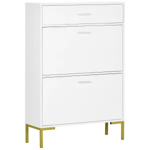 HOMCOM Shoe Storage Cupboard with 2 Flip Doors and Sliding out Drawer, White