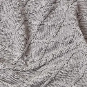 Homescapes Grey Diamond Cable Knit Cotton Throw, 130 x 170 cm