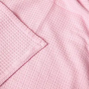 Homescapes Organic Cotton Waffle Blanket/ Throw Pink, 228 x 228 cm