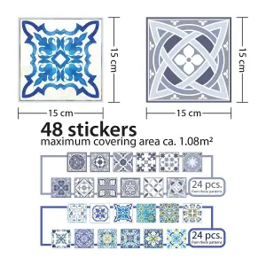 Walplus Blue Vintage Azulejo Combo Mix Tile Stickers