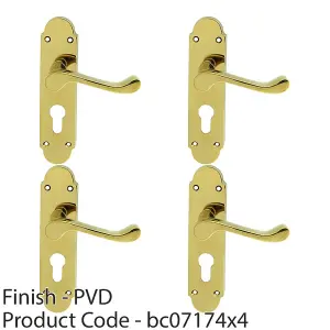 4 PACK - Victorian Scroll Latch & EURO Lock Door Handle Brass PVD Lever Shaped Backplate