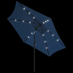 Berkfield Outdoor Parasol with LED Lights and Steel Pole 300 cm Azure