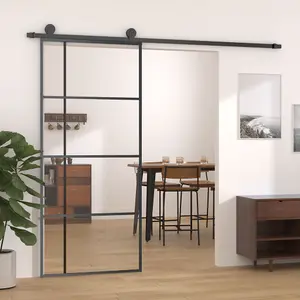 Berkfield Sliding Door ESG Glass and Aluminium 90x205 cm Black