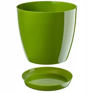 Plant Flower Pot Plastic 20 Colours 9 sizes Gloss Pots Planter Saucer Tray Deco Green 12cm