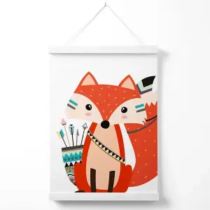 Sitting Red Fox Tribal Animal Poster with Hanger / 33cm / White