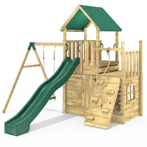 Rebo Modular Wooden Climbing Frame Adventure Playset - M8 plus Ramp & Single Swing