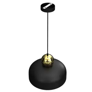 Milagro Harald Pendant Lamp 1XE27 A Stylish Hand Made 30CM Lamp In Matt Black With Luxurious Gold Detail