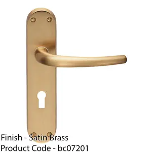 Rounded Sleek Latch & Lock Door Handle - Satin Brass Lever On Backplate