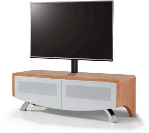 MDA Designs WAVE 1200 Oak with White Glass BeamThru Door 32"-60" Flat Screen Tv Cabinet with Mounting Bracket