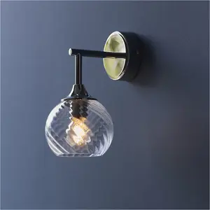 Indoor Bright Nickel Plate Wall Light - Clear Spiral Glass Shade - Dimmable 7W LED E14