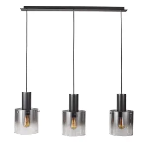 Luminosa Modern Hanging Pendant Black, Smoky 3 Light  with Glass Shade, E27