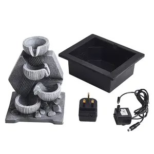 Grey LED Lighted Electricity Garden Fountain Resin Water Feature with Recirculating Pump