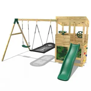 Rebo Wooden Lookout Tower Playhouse with 6ft Slide & Swings - Yosemite